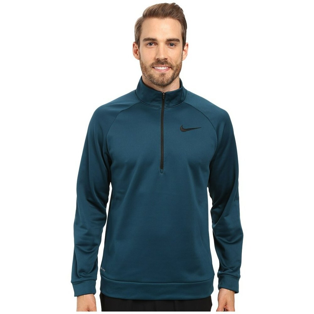 Nike Dri-Fit Therma Fleece Lined 1/4 Zip Pullover Turquoise Black Men's XL